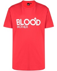 T-shirt girocollo stampata rossa e bianca di Blood Brother