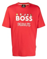 T-shirt girocollo stampata rossa e bianca di BOSS