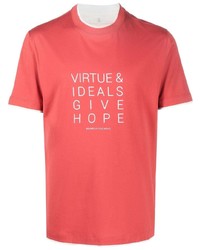 T-shirt girocollo stampata rossa e bianca di Brunello Cucinelli