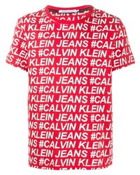 T-shirt girocollo stampata rossa e bianca di Calvin Klein Jeans