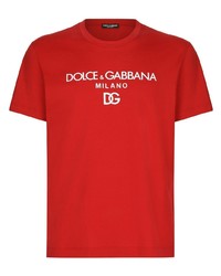 T-shirt girocollo stampata rossa e bianca di Dolce & Gabbana