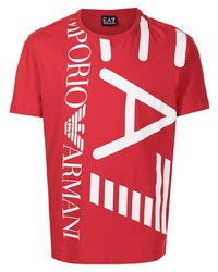 T-shirt girocollo stampata rossa e bianca di Ea7 Emporio Armani