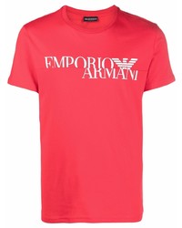 T-shirt girocollo stampata rossa e bianca di Emporio Armani
