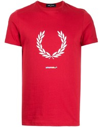 T-shirt girocollo stampata rossa e bianca di Fred Perry
