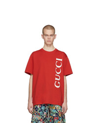 T-shirt girocollo stampata rossa e bianca di Gucci