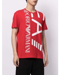 T-shirt girocollo stampata rossa e bianca di Ea7 Emporio Armani