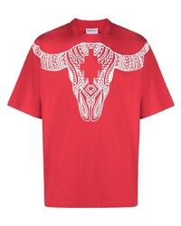 T-shirt girocollo stampata rossa e bianca di Marcelo Burlon County of Milan