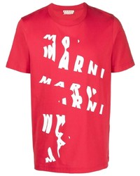 T-shirt girocollo stampata rossa e bianca di Marni