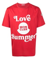 T-shirt girocollo stampata rossa e bianca di Moncler