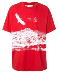 T-shirt girocollo stampata rossa e bianca di Off-White