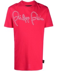 T-shirt girocollo stampata rossa e bianca di Philipp Plein