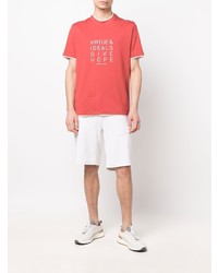 T-shirt girocollo stampata rossa e bianca di Brunello Cucinelli