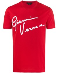 T-shirt girocollo stampata rossa e bianca di Versace