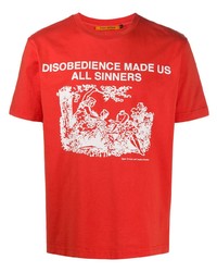 T-shirt girocollo stampata rossa e bianca di Vyner Articles