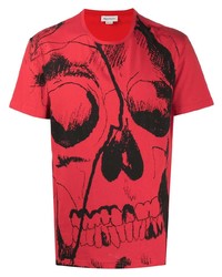 T-shirt girocollo stampata rossa e nera di Alexander McQueen