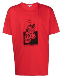 T-shirt girocollo stampata rossa e nera di Alexander McQueen