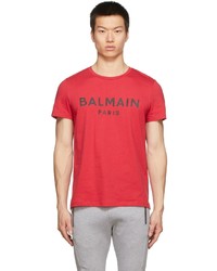 T-shirt girocollo stampata rossa e nera di Balmain