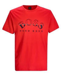 T-shirt girocollo stampata rossa e nera di BOSS