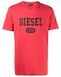 T-shirt girocollo stampata rossa e nera di Diesel