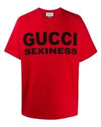 T-shirt girocollo stampata rossa e nera di Gucci