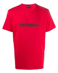 T-shirt girocollo stampata rossa e nera di Just Cavalli