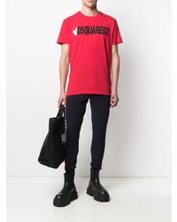 T-shirt girocollo stampata rossa e nera di DSQUARED2