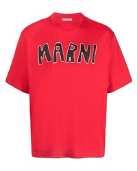 T-shirt girocollo stampata rossa e nera di Marni