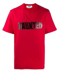 T-shirt girocollo stampata rossa e nera di MSGM