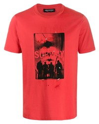 T-shirt girocollo stampata rossa e nera di Neil Barrett