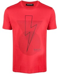 T-shirt girocollo stampata rossa e nera di Neil Barrett