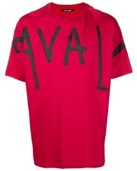 T-shirt girocollo stampata rossa e nera di Roberto Cavalli