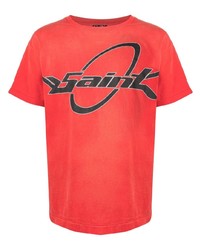 T-shirt girocollo stampata rossa e nera di SAINT MXXXXXX