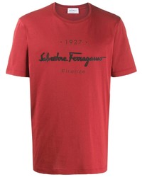 T-shirt girocollo stampata rossa e nera di Salvatore Ferragamo
