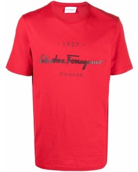 T-shirt girocollo stampata rossa e nera di Salvatore Ferragamo