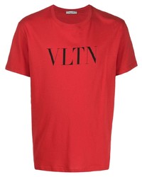 T-shirt girocollo stampata rossa e nera di Valentino