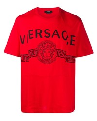 T-shirt girocollo stampata rossa e nera di Versace