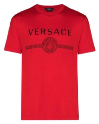 T-shirt girocollo stampata rossa e nera di Versace