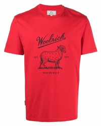 T-shirt girocollo stampata rossa e nera di Woolrich