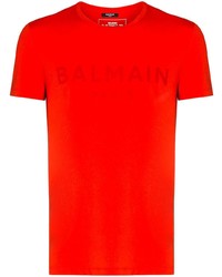 T-shirt girocollo stampata rossa di Balmain