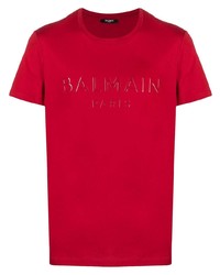 T-shirt girocollo stampata rossa di Balmain