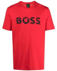 T-shirt girocollo stampata rossa di BOSS