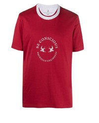 T-shirt girocollo stampata rossa di Brunello Cucinelli