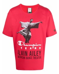 T-shirt girocollo stampata rossa di Champion