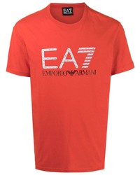T-shirt girocollo stampata rossa di Ea7 Emporio Armani