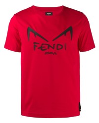 T-shirt girocollo stampata rossa di Fendi