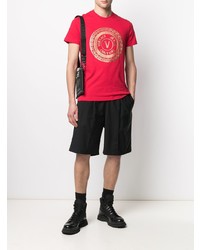 T-shirt girocollo stampata rossa di VERSACE JEANS COUTURE