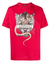 T-shirt girocollo stampata rossa di Roberto Cavalli