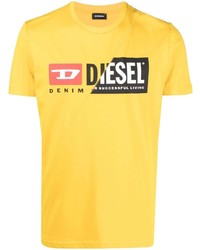 T-shirt girocollo stampata senape di Diesel