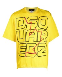 T-shirt girocollo stampata senape di DSQUARED2