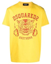 T-shirt girocollo stampata senape di DSQUARED2